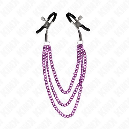 KINK - PINZE PER CAPEzzoli CON 3 CATENE VIOLA 20/23/28 CM - KINK COLLAR & GAG | Lingerie Harness Boutique