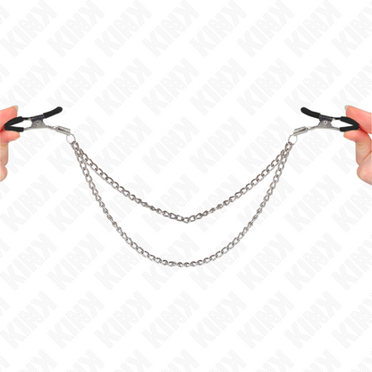 KINK - PINZE PER CAPEzzoli CON 2 CATENE SPESSE ARGENTO 20/23 CM - KINK COLLAR & GAG | Lingerie Harness Boutique