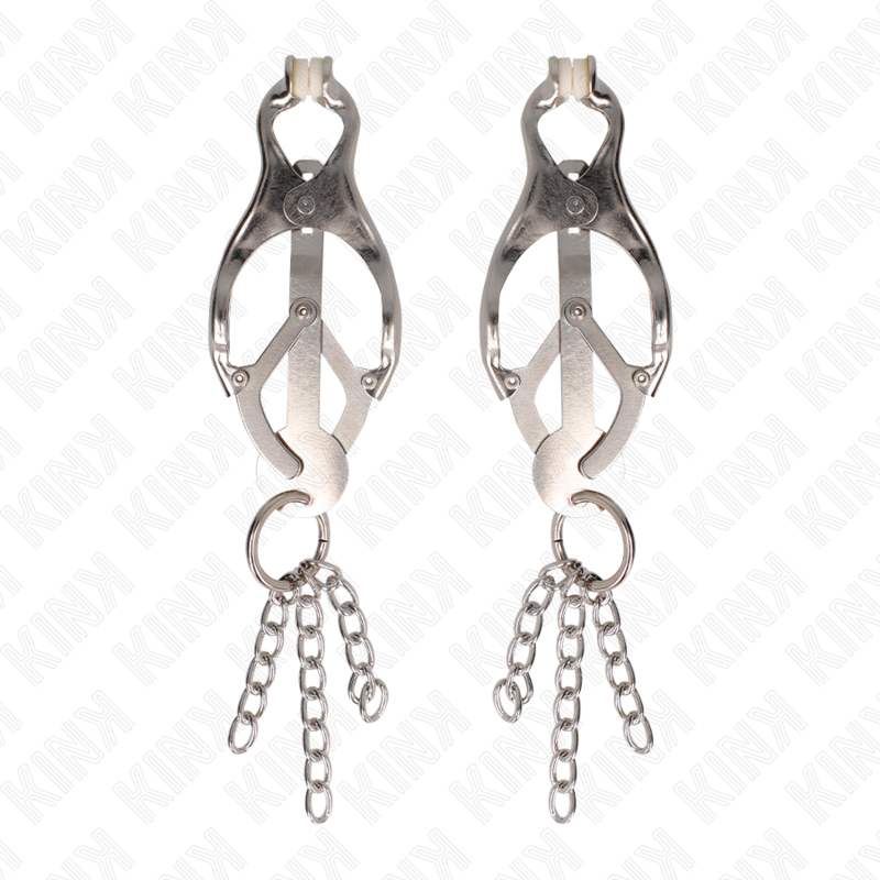 KINK - PINZE PER CAPEZZOLI TRIFOGLIO GIAPPONESE CON CATENINE ARGENTO - KINK COLLAR & GAG | Lingerie Harness Boutique