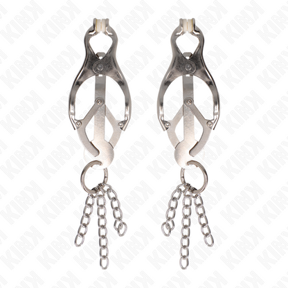 KINK - PINZE PER CAPEZZOLI TRIFOGLIO GIAPPONESE CON CATENINE ARGENTO - KINK COLLAR & GAG | Lingerie Harness Boutique