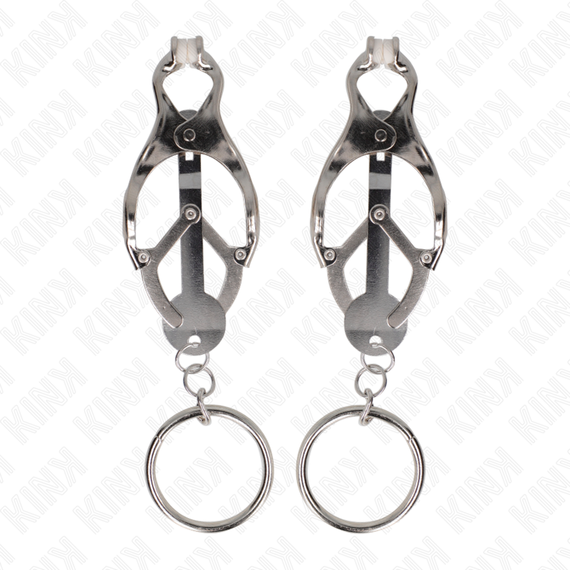 KINK - MORSETTI PER CAPEZZOLI CON O-RING TRIFOGLIO GIAPPONESE ARGENTO - KINK COLLAR & GAG | Lingerie Harness Boutique