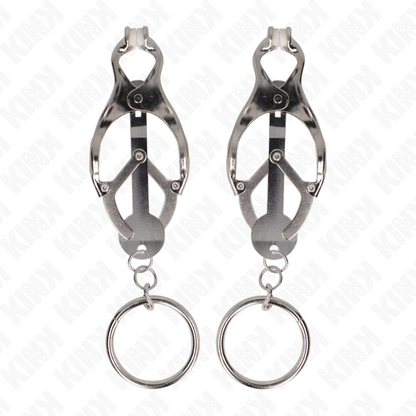 KINK - MORSETTI PER CAPEZZOLI CON O-RING TRIFOGLIO GIAPPONESE ARGENTO - KINK COLLAR & GAG | Lingerie Harness Boutique