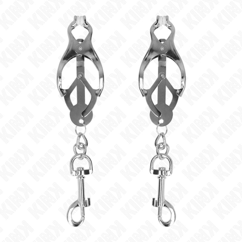KINK - PINZE PER CAPEZZOLI TRIFOGLIO GIAPPONESE CON GANCI ARGENTO - KINK COLLAR & GAG | Lingerie Harness Boutique
