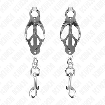 KINK - PINZE PER CAPEZZOLI TRIFOGLIO GIAPPONESE CON GANCI ARGENTO - KINK COLLAR & GAG | Lingerie Harness Boutique