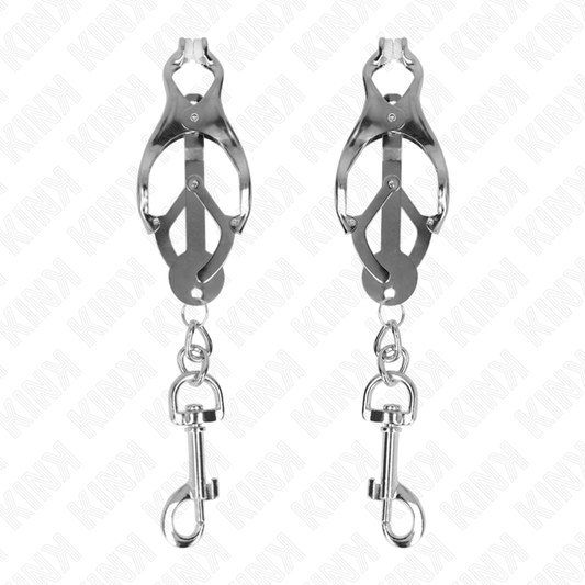 KINK - PINZE PER CAPEZZOLI TRIFOGLIO GIAPPONESE CON GANCI ARGENTO - KINK COLLAR & GAG | Lingerie Harness Boutique