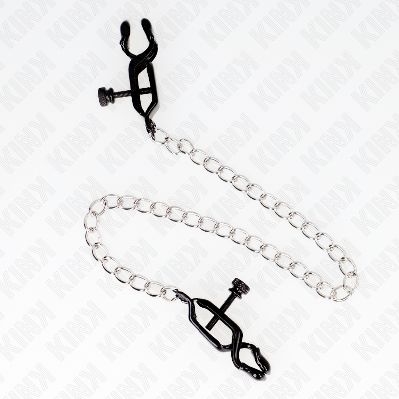 KINK - MORSETTI PER CAPEZZOLI A CATENA PIATTA ARGENTO 30 CM - KINK COLLAR & GAG | Lingerie Harness Boutique