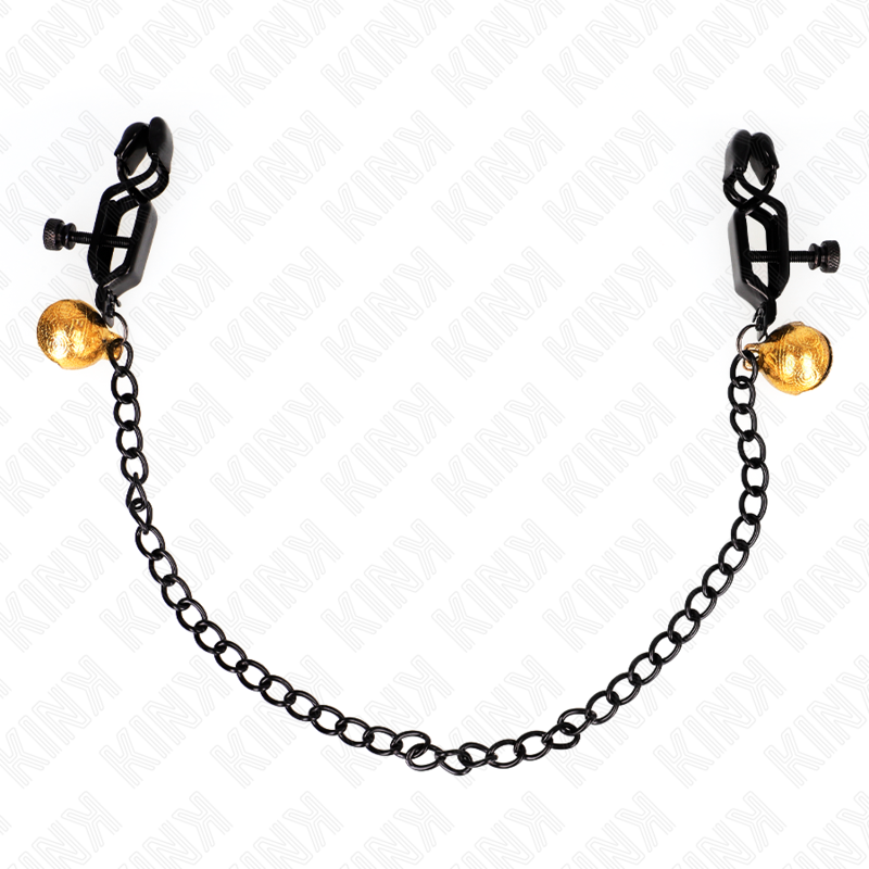 KINK - PINZE PER CAPEZZOLI A CATENA PIATTA E CAMPANA ARGENTO 30 CM - KINK COLLAR & GAG | Lingerie Harness Boutique