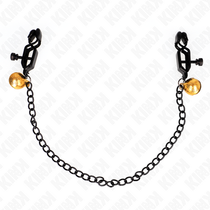 KINK - PINZE PER CAPEZZOLI A CATENA PIATTA E CAMPANA ARGENTO 30 CM - KINK COLLAR & GAG | Lingerie Harness Boutique