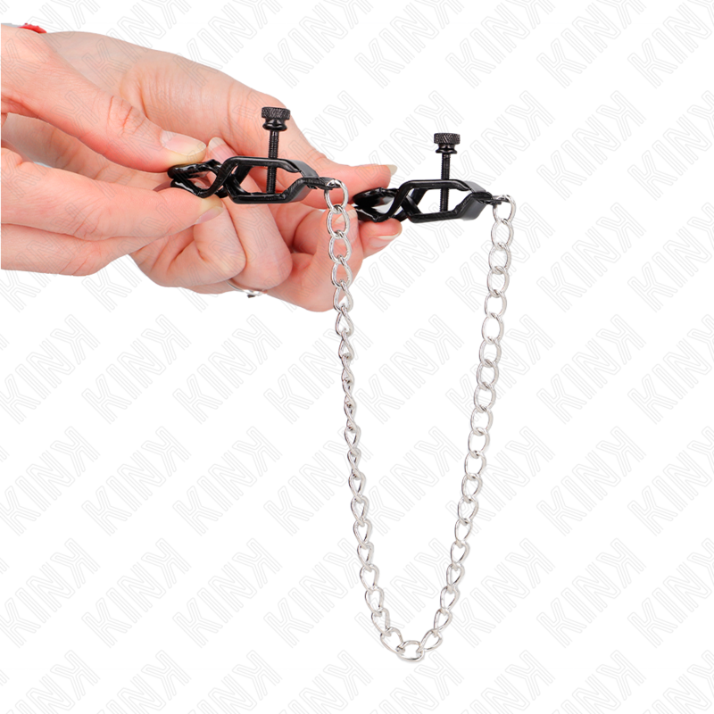 KINK - MORSETTI PER CAPEZZOLI A CATENA PIATTA ARGENTO 30 CM - KINK COLLAR & GAG | Lingerie Harness Boutique