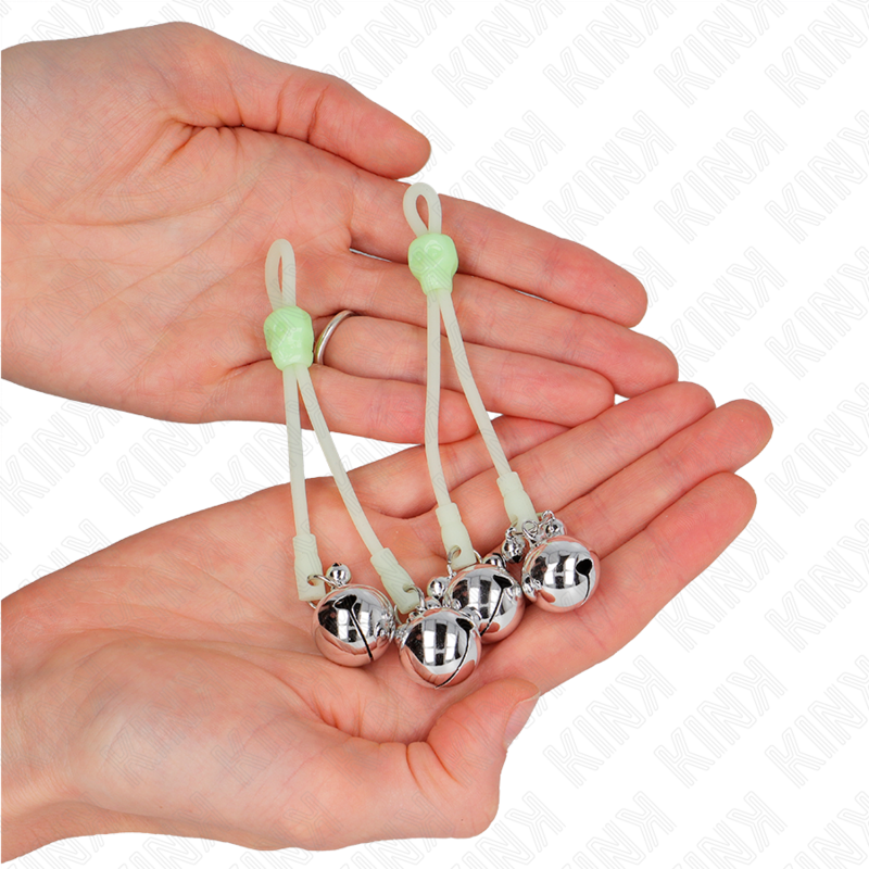 KINK - LIGHT UP SKULL NIPPLE CLAMPS WITH RING ADJUSTABLE BELLS GREEN/SILVER