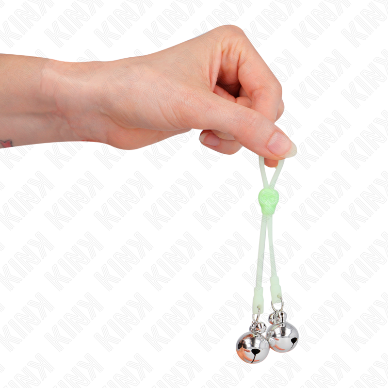 KINK - LIGHT UP SKULL NIPPLE CLAMPS WITH RING ADJUSTABLE BELLS GREEN/SILVER