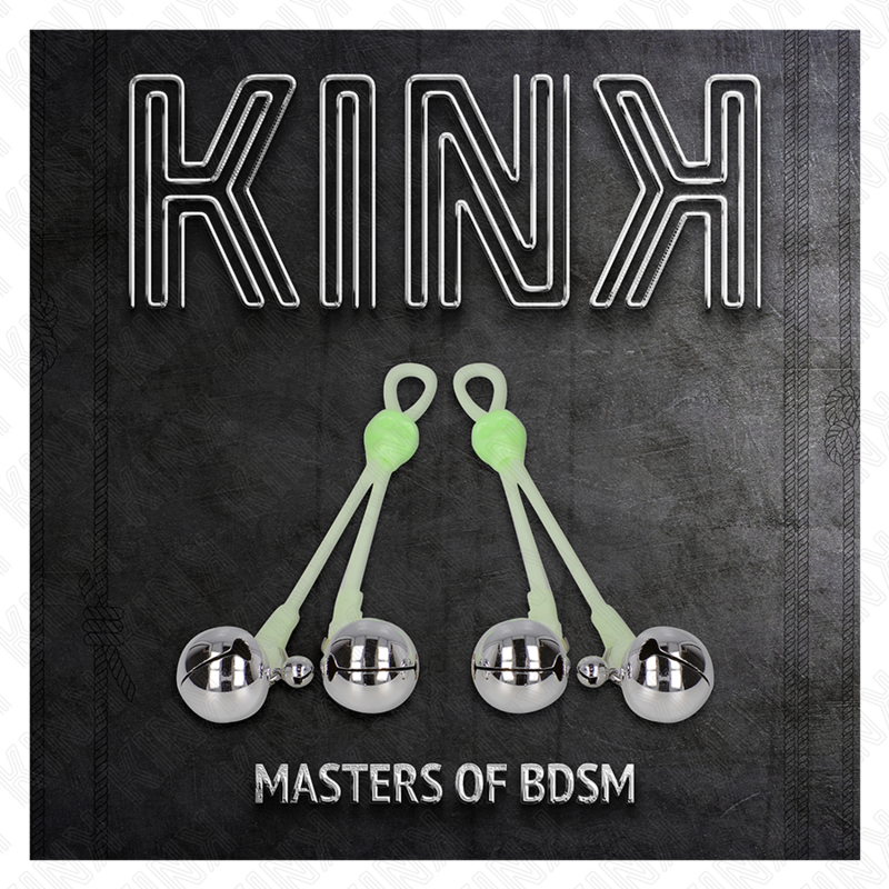 KINK - PINZE PER CAPEZZOLI TESCHIO LUMINOSO CON ANELLO CAMPANE REGOLABILI VERDE/ARGENTO - KINK COLLAR & GAG | Lingerie Harness Boutique