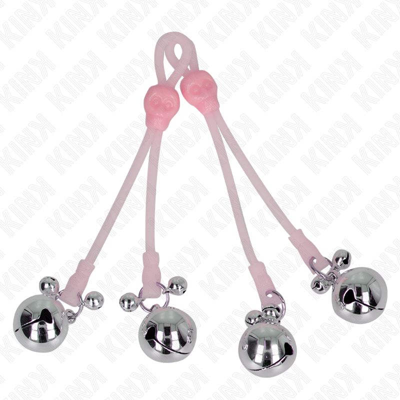 KINK - PINZE PER CAPEZZOLI TESCHIO LUMINOSO CON ANELLO CAMPANELLI REGOLABILI ROSA/ARGENTO - KINK COLLAR & GAG | Lingerie Harness Boutique