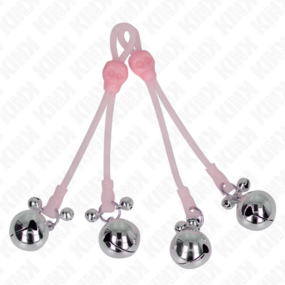 KINK - PINZE PER CAPEZZOLI TESCHIO LUMINOSO CON ANELLO CAMPANELLI REGOLABILI ROSA/ARGENTO - KINK COLLAR & GAG | Lingerie Harness Boutique
