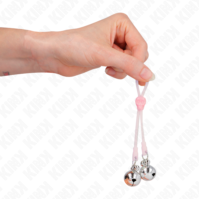 KINK - PINZE PER CAPEZZOLI TESCHIO LUMINOSO CON ANELLO CAMPANELLI REGOLABILI ROSA/ARGENTO - KINK COLLAR & GAG | Lingerie Harness Boutique