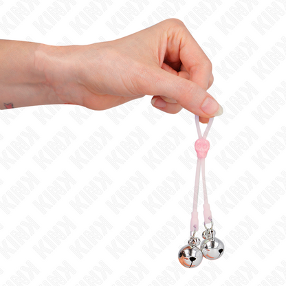 KINK - PINZE PER CAPEZZOLI TESCHIO LUMINOSO CON ANELLO CAMPANELLI REGOLABILI ROSA/ARGENTO - KINK COLLAR & GAG | Lingerie Harness Boutique