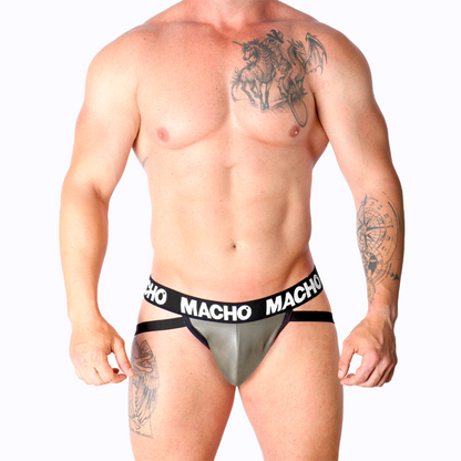 MACHO - MX27GR JOCK IN PELLE GRIGIO BEIGE XL - MACHO UNDERWEAR | Lingerie Harness Boutique