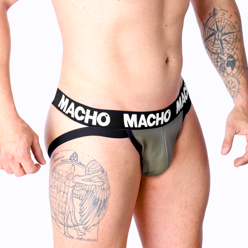 MACHO - MX27GR JOCK IN PELLE GRIGIO BEIGE XL - MACHO UNDERWEAR | Lingerie Harness Boutique
