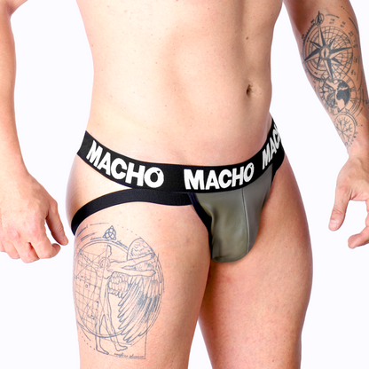 MACHO - MX27GR JOCK IN PELLE GRIGIO BEIGE XL - MACHO UNDERWEAR | Lingerie Harness Boutique