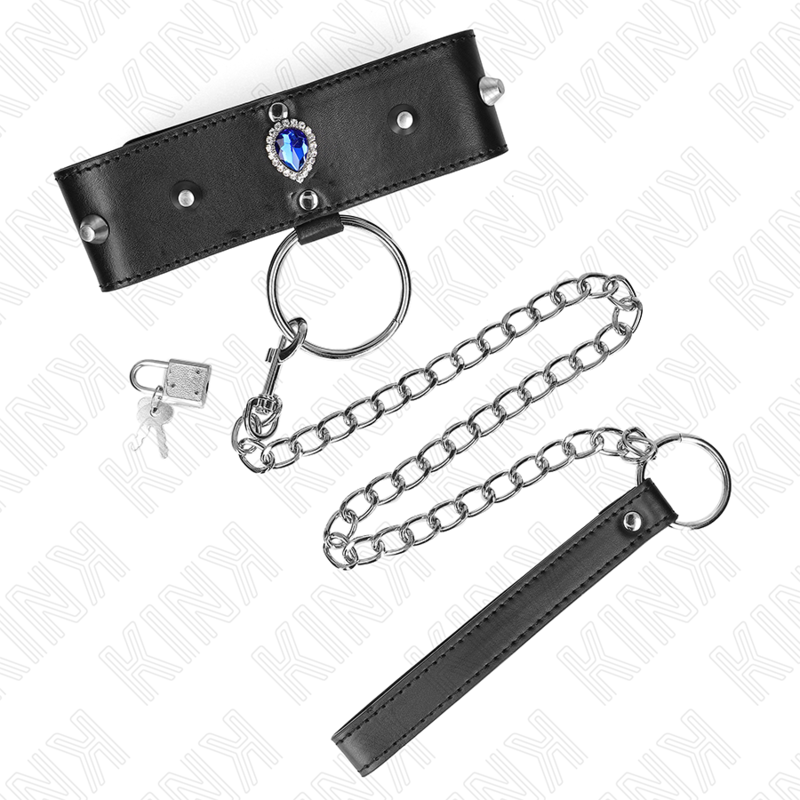 KINK - COLLANA 65 CM CON CINTURINO CON DIAMANTI BLU REGOLABILE 36-43 CM X 5 CM - KINK COLLAR & GAG | Lingerie Harness Boutique