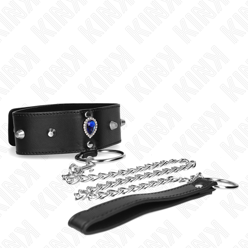 KINK - COLLANA 65 CM CON CINTURINO CON DIAMANTI BLU REGOLABILE 36-43 CM X 5 CM - KINK COLLAR & GAG | Lingerie Harness Boutique