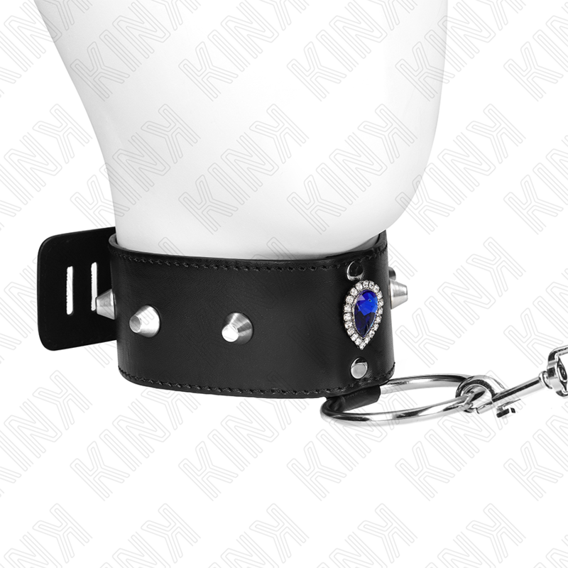 KINK - COLLANA 65 CM CON CINTURINO CON DIAMANTI BLU REGOLABILE 36-43 CM X 5 CM - KINK COLLAR & GAG | Lingerie Harness Boutique