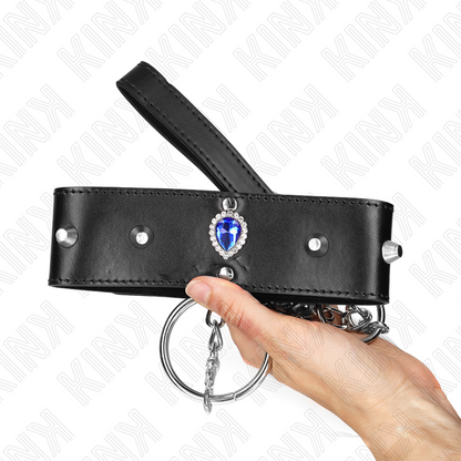 KINK - COLLANA 65 CM CON CINTURINO CON DIAMANTI BLU REGOLABILE 36-43 CM X 5 CM - KINK COLLAR & GAG | Lingerie Harness Boutique