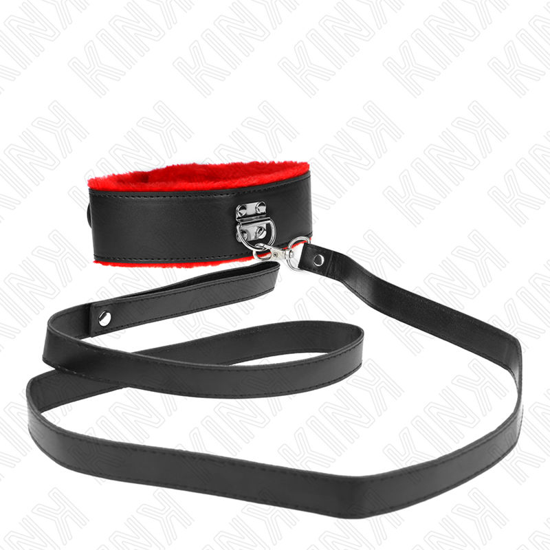 KINK - COLLANA CON CINTURA 116 CM CON CINTURINO IN PELLE ROSSO REGOLABILE 40-48 CM X 6 CM - KINK COLLAR & GAG | Lingerie Harness Boutique