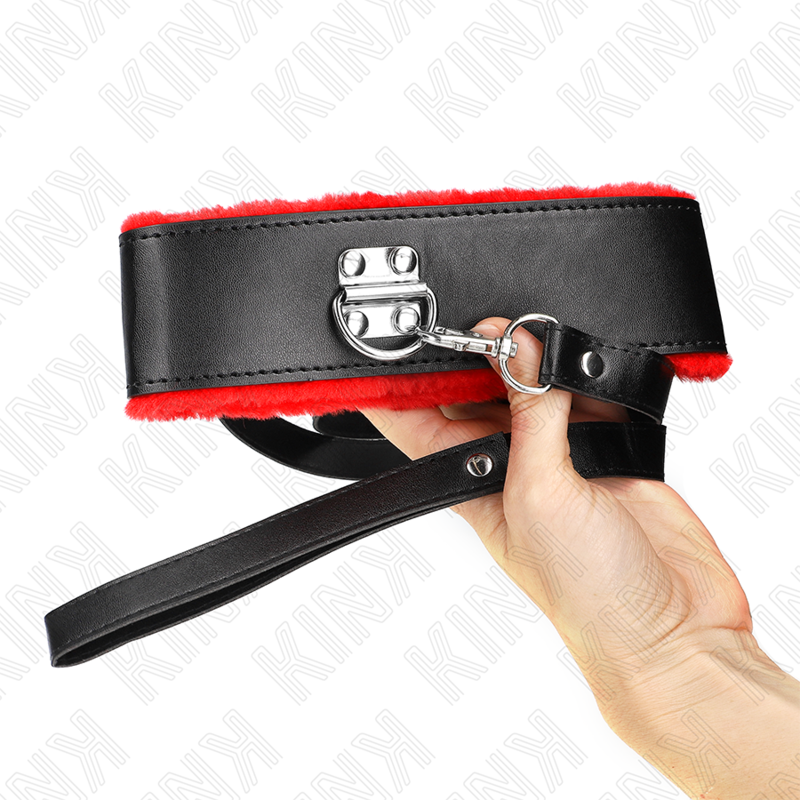 KINK - COLLANA CON CINTURA 116 CM CON CINTURINO IN PELLE ROSSO REGOLABILE 40-48 CM X 6 CM - KINK COLLAR & GAG | Lingerie Harness Boutique
