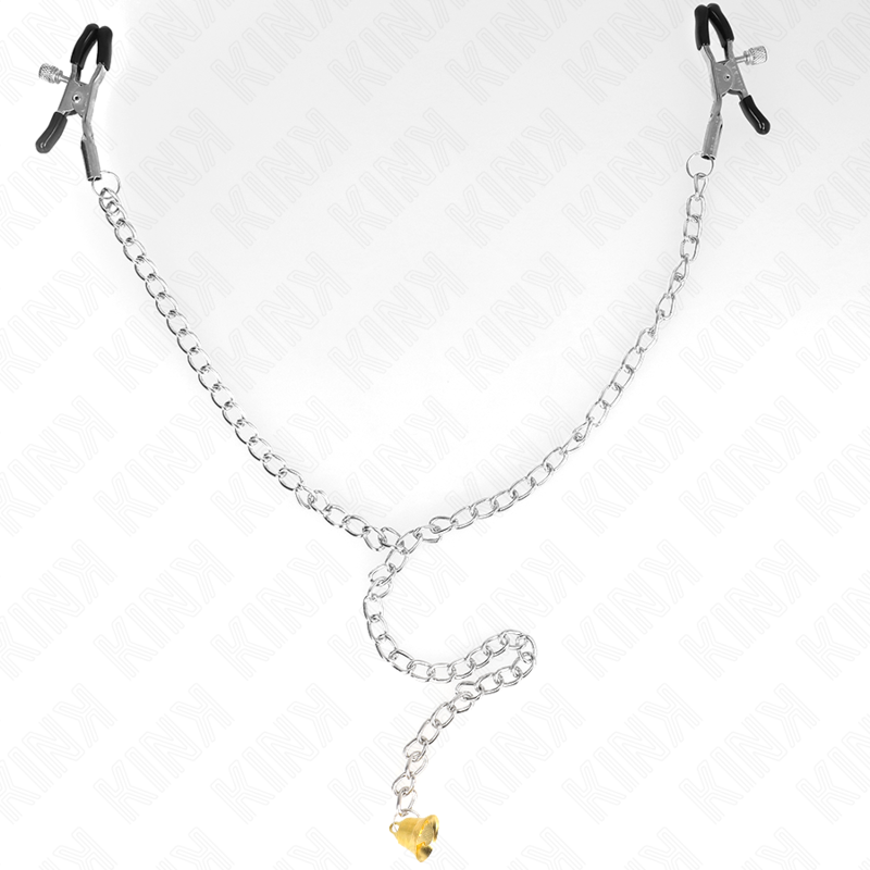KINK - PINZE PER CAPEZZOLI A CATENA CON PENDENTE IN CORNO 30 CM - KINK COLLAR & GAG | Lingerie Harness Boutique