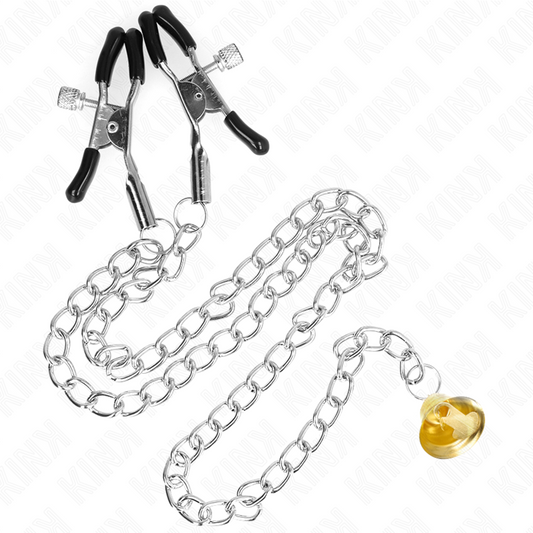 KINK - PINZE PER CAPEZZOLI A CATENA CON PENDENTE IN CORNO 30 CM - KINK COLLAR & GAG | Lingerie Harness Boutique
