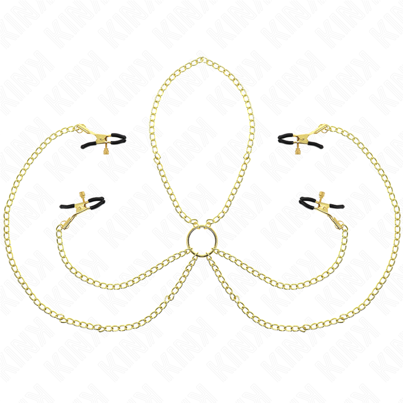 KINK - 4 MORSETTI PER CAPEZZOLI E CLIT REGOLABILI ORO - KINK COLLAR & GAG | Lingerie Harness Boutique