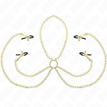 KINK - 4 MORSETTI PER CAPEZZOLI E CLIT REGOLABILI ORO - KINK COLLAR & GAG | Lingerie Harness Boutique