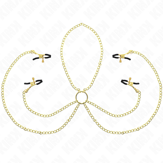 KINK - 4 MORSETTI PER CAPEZZOLI E CLIT REGOLABILI ORO - KINK COLLAR & GAG | Lingerie Harness Boutique