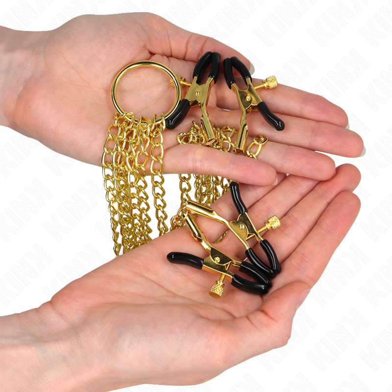 KINK - 4 MORSETTI PER CAPEZZOLI E CLIT REGOLABILI ORO - Lingerie Harness Boutique | Lingerie Harness Boutique