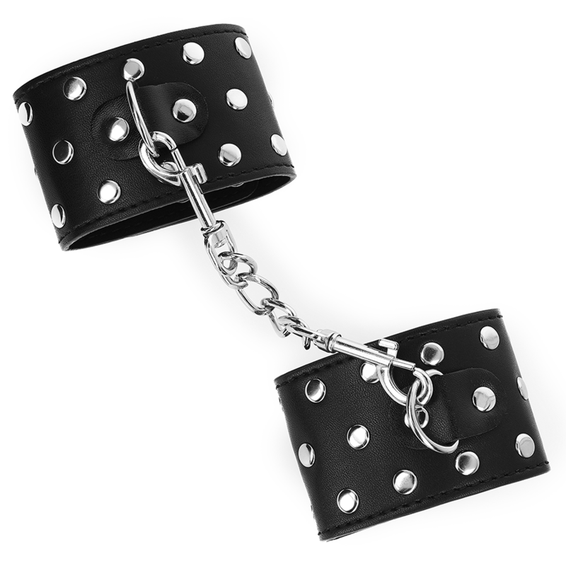 KINK - RESISTENZA DA POLSO CON CHIUSURA A SCATTO COMPLETA DI RIVETTI NERA REGOLABILE 19-24 CM X 5,5 CM - KINK COLLAR & GAG | Lingerie Harness Boutique