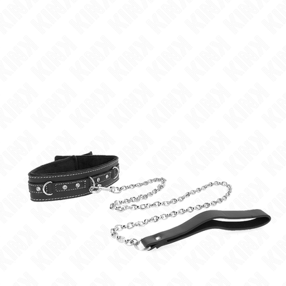 KINK - COLLANA IN PELLE PVC CON CINTURA 105 CM RIVETTO STRASS 41.5 X 4 CM - KINK COLLAR & GAG | Lingerie Harness Boutique