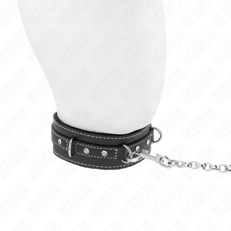 KINK - COLLANA IN PELLE PVC CON CINTURA 105 CM RIVETTO STRASS 41.5 X 4 CM - KINK COLLAR & GAG | Lingerie Harness Boutique