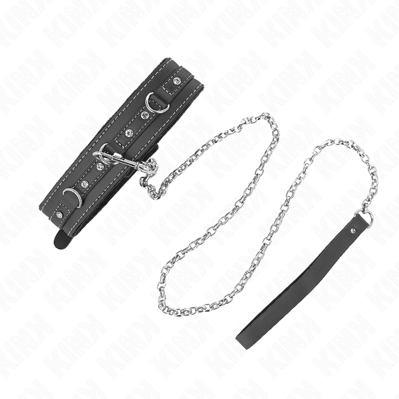 KINK - COLLANA IN PELLE PVC CON CINTURA 105 CM RIVETTO STRASS 41.5 X 4 CM - KINK COLLAR & GAG | Lingerie Harness Boutique