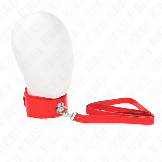 KINK - COLLANA CON GUINZAGLIO 116 CM CON BORCHIE IN ARGENTO MODELLO 4 ROSSO REGOLABILE 40-48 CM X 6 CM - KINK IMPACT & TOUCH | Lingerie Harness Boutique