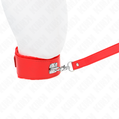 KINK - COLLANA CON GUINZAGLIO 116 CM CON BORCHIE IN ARGENTO MODELLO 4 ROSSO REGOLABILE 40-48 CM X 6 CM - KINK IMPACT & TOUCH | Lingerie Harness Boutique