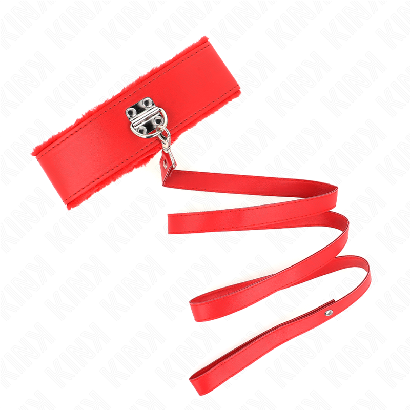 KINK - COLLANA CON GUINZAGLIO 116 CM CON BORCHIE IN ARGENTO MODELLO 4 ROSSO REGOLABILE 40-48 CM X 6 CM - KINK IMPACT & TOUCH | Lingerie Harness Boutique