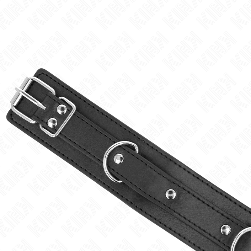 KINK - COLLANA CON GUINZAGLIO 65 CM MODELLO 3 ANELLI 1 REGOLABILE 38-49 CM X 5 CM - KINK COLLAR & GAG | Lingerie Harness Boutique
