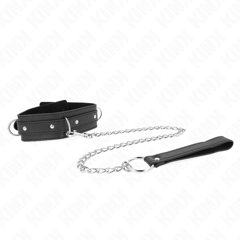 KINK - COLLANA CON GUINZAGLIO 65 CM MODELLO 3 ANELLI 1 REGOLABILE 38-49 CM X 5 CM - KINK COLLAR & GAG | Lingerie Harness Boutique