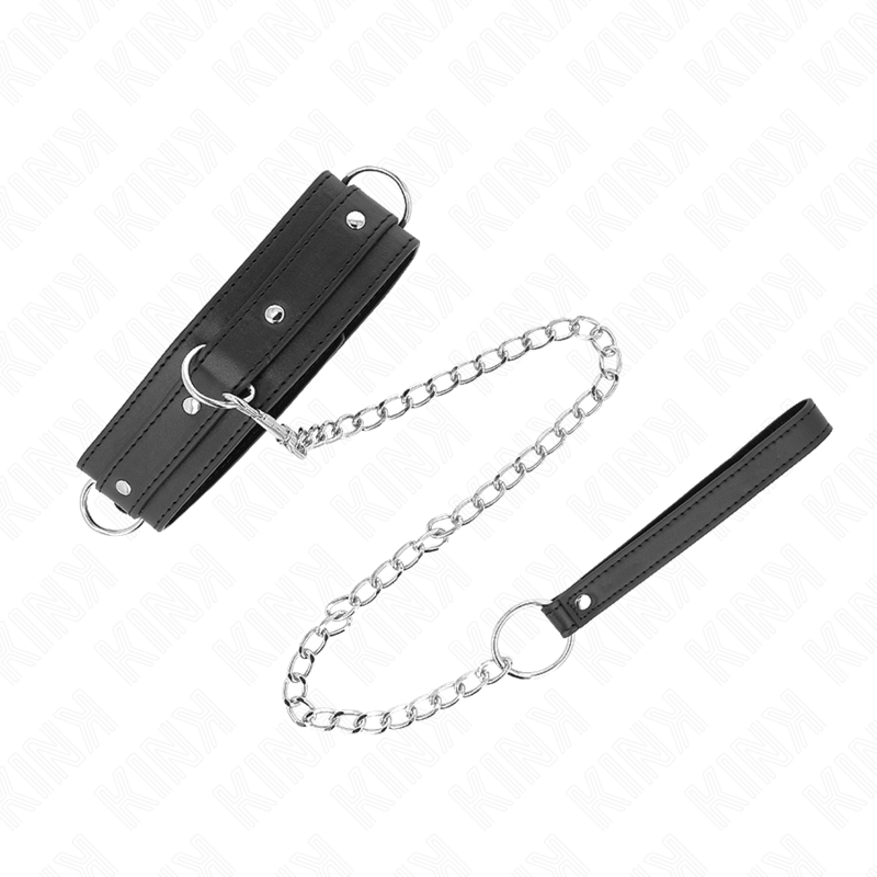 KINK - COLLANA CON GUINZAGLIO 65 CM MODELLO 3 ANELLI 1 REGOLABILE 38-49 CM X 5 CM - KINK COLLAR & GAG | Lingerie Harness Boutique