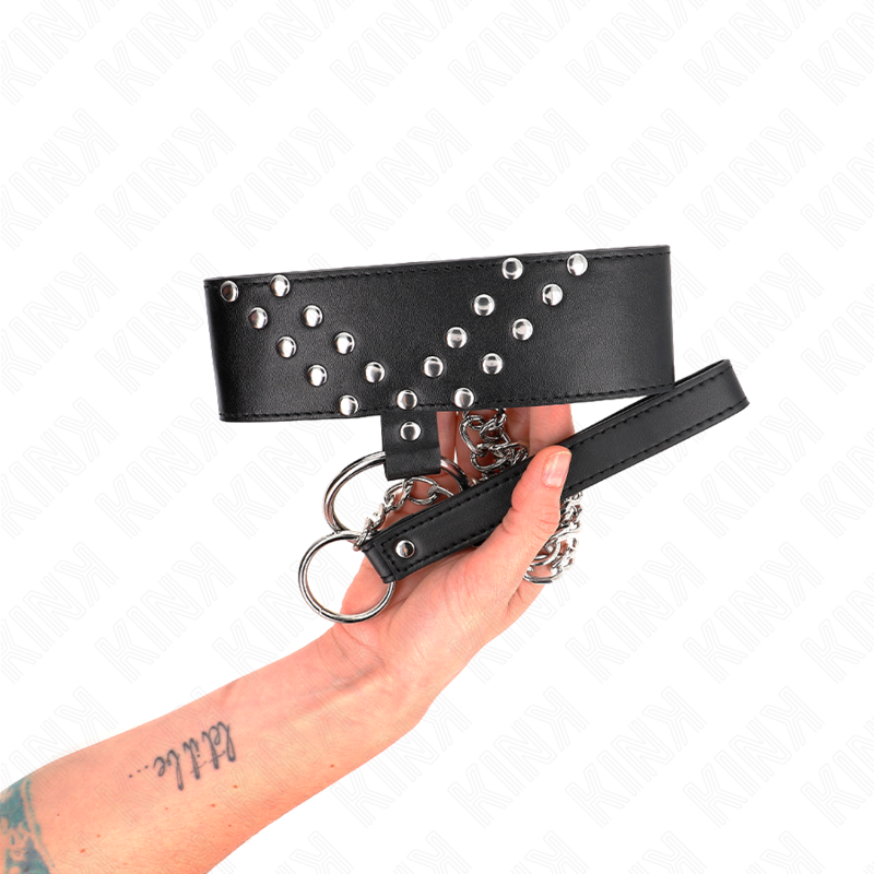KINK - COLLANA CON CINTURA 65 CM CON RIVETTO A V REGOLABILE 36-43 CM X 5 CM - KINK COLLAR & GAG | Lingerie Harness Boutique