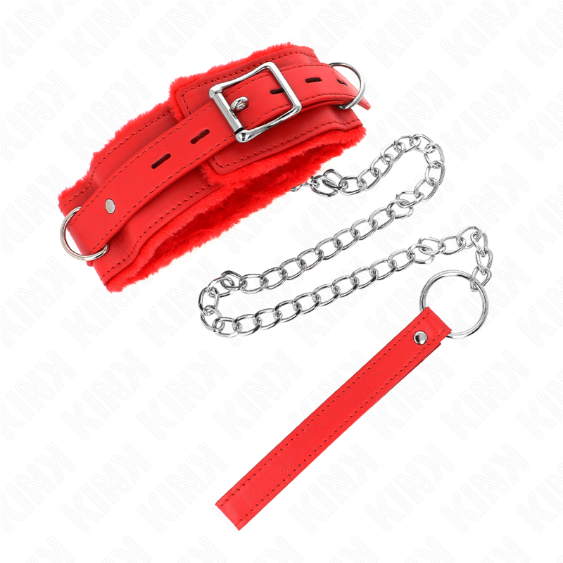 KINK - COLLARE CON GUINZAGLIO 65 CM CON RESTRIZIONI ROSSO 36-42 CM X 5,5 CM - KINK COLLAR & GAG | Lingerie Harness Boutique