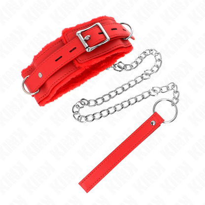 KINK - COLLARE CON GUINZAGLIO 65 CM CON RESTRIZIONI ROSSO 36-42 CM X 5,5 CM - KINK COLLAR & GAG | Lingerie Harness Boutique