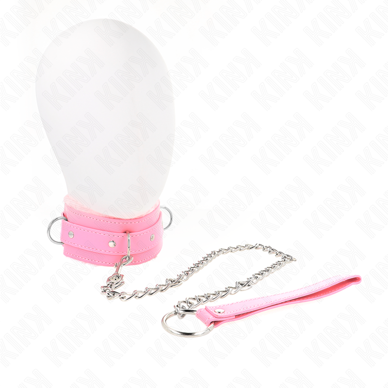 KINK - COLLARE CON GUINZAGLIO 65 CM CON RESTRIZIONI ROSA 36-42 CM X 5,5 CM - KINK COLLAR & GAG | Lingerie Harness Boutique