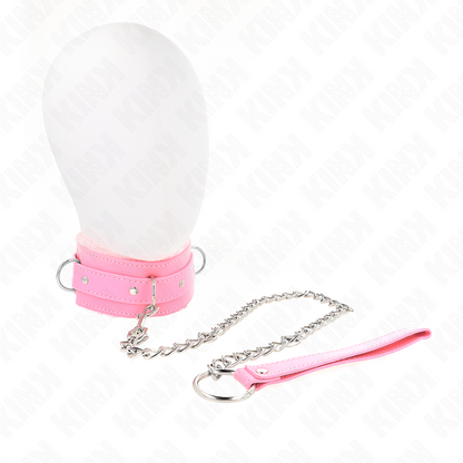 KINK - COLLARE CON GUINZAGLIO 65 CM CON RESTRIZIONI ROSA 36-42 CM X 5,5 CM - KINK COLLAR & GAG | Lingerie Harness Boutique